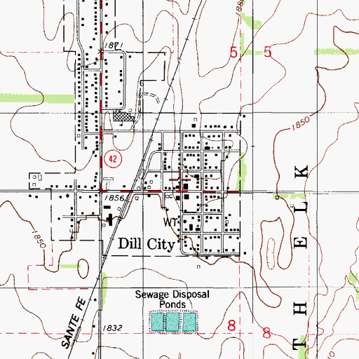 Topographic Map of Dill City Post Office, OK