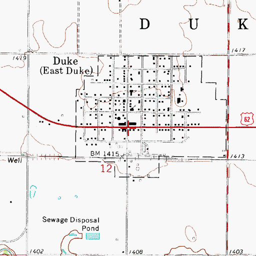 Topographic Map of Duke Post Office, OK