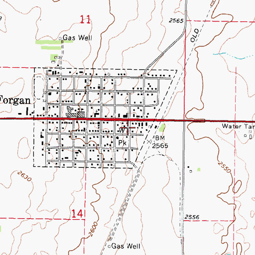 Topographic Map of Forgan Post Office, OK