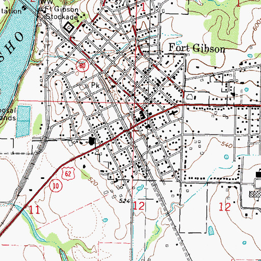 Topographic Map of Fort Gibson Post Office, OK