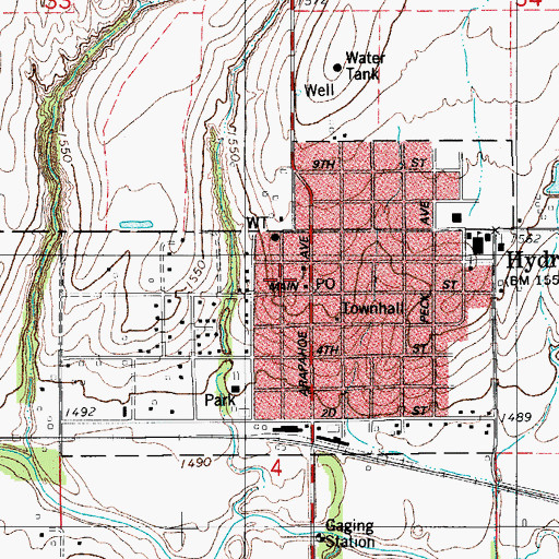 Topographic Map of Hydro Post Office, OK
