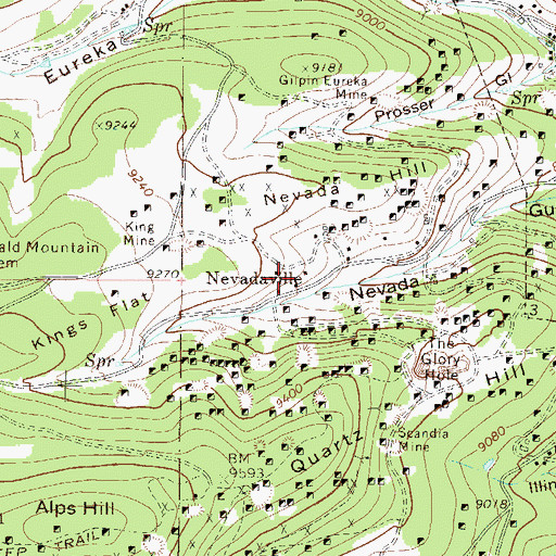 Topographic Map of Nevadaville, CO