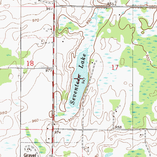 Topographic Map of Seventeen Lake, MN