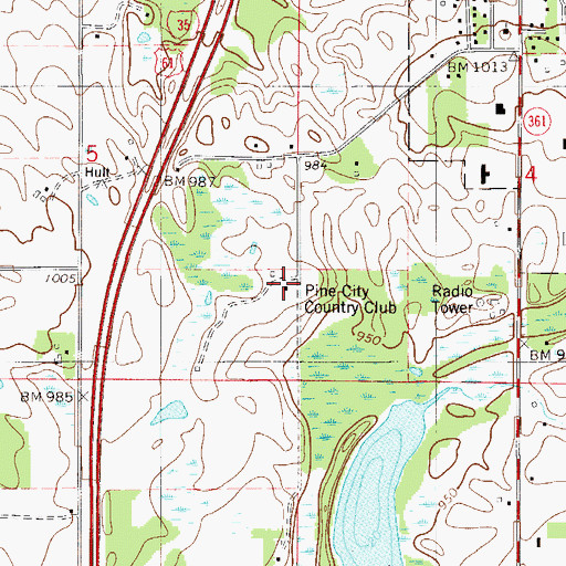 Topographic Map of Pine City Country Club, MN