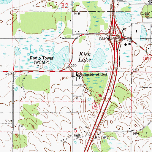 Topographic Map of Assembly of God Church, MN