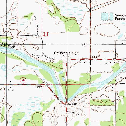 Topographic Map of Grasston Union Cemetery, MN