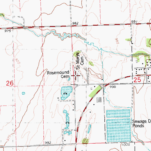 Topographic Map of Saint Marys Cemetery, MN