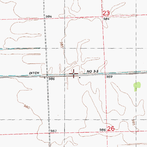 Topographic Map of County Ditch Number Three-Three, MN