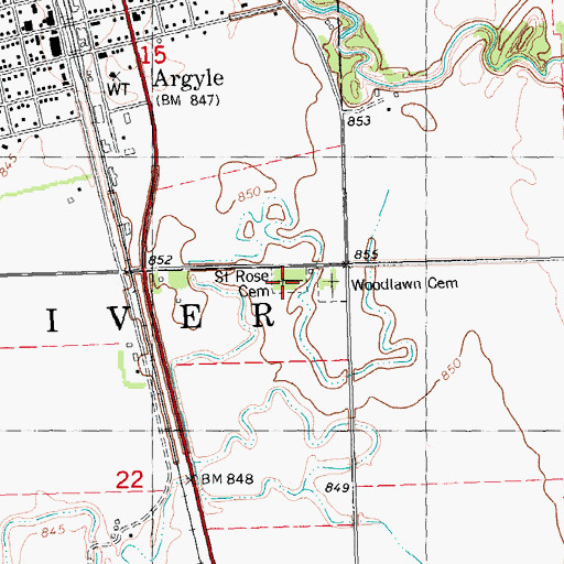 Topographic Map of Saint Rose Cemetery, MN