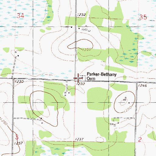 Topographic Map of Bethany Parkertown Cemetery, MN