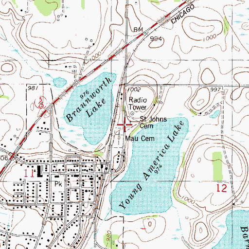 Topographic Map of Saint Johns Cemetery, MN