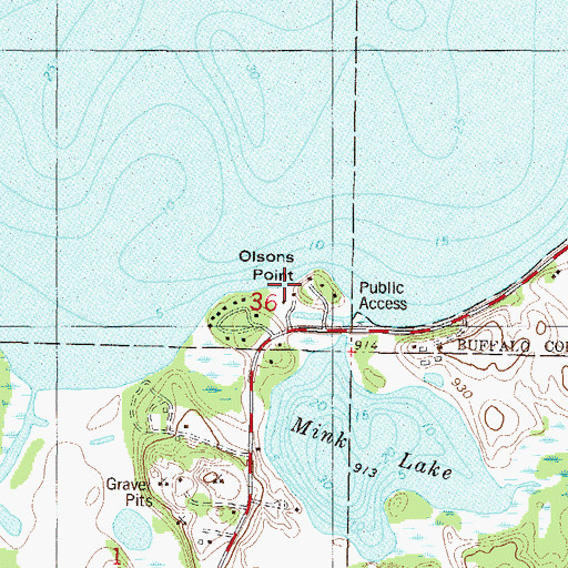 Topographic Map of Olsons Point, MN