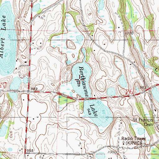 Topographic Map of Berthiaume Lake, MN