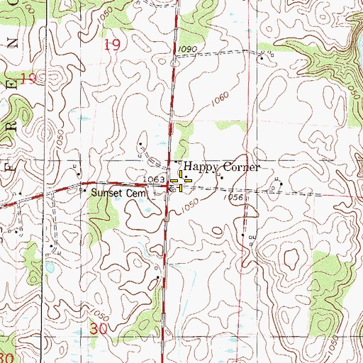 Topographic Map of Happy Corner, MN
