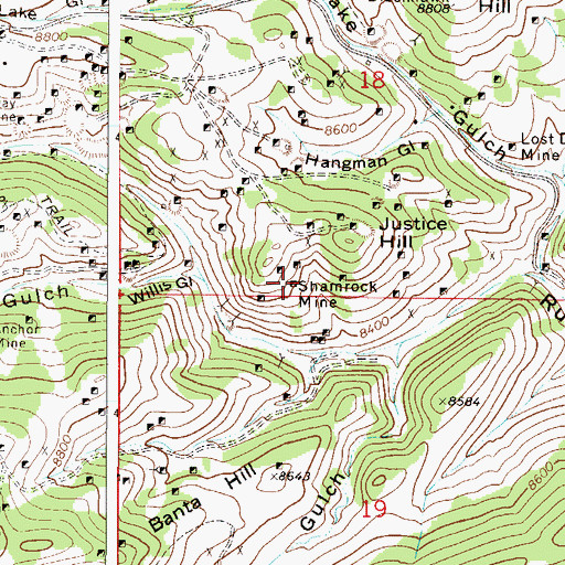 Topographic Map of Shamrock Mine, CO