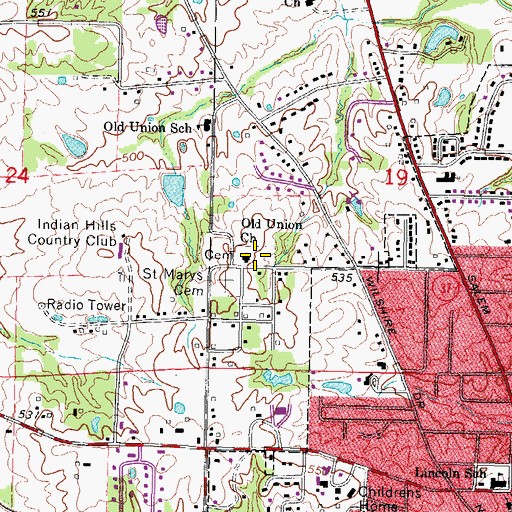 Topographic Map of Old Union Cemetery, IL