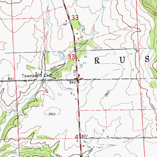 Topographic Map of Rush Post Office (historical), IL