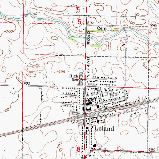 Topographic Map of Leland High School, IL