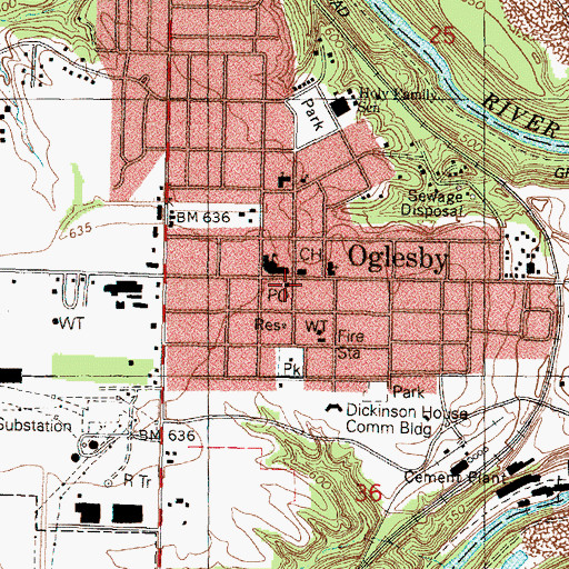 Topographic Map of Oblesby Post Office, IL