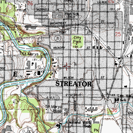 Topographic Map of Streator Public Library, IL