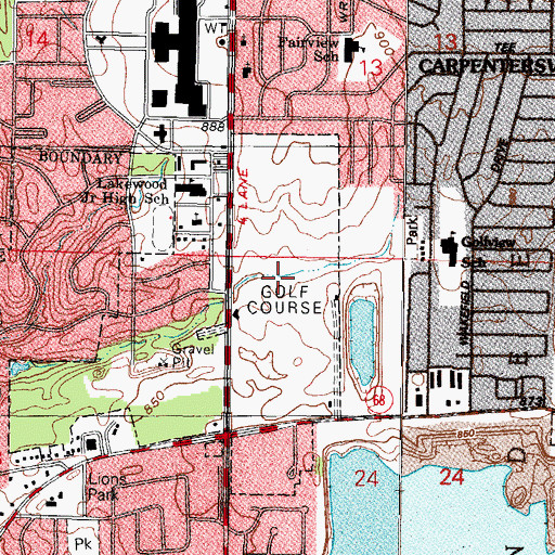 Topographic Map of Bonnie Dundee Golf Course, IL