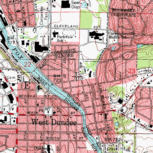 Topographic Map of Freeman Park, IL