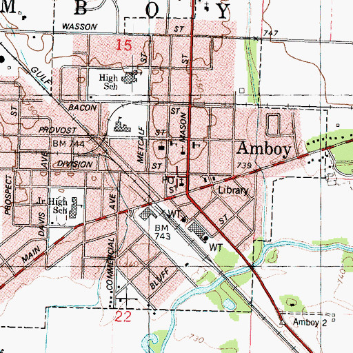 Topographic Map of Amboy Post Office, IL