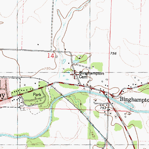 Topographic Map of Binghampton Cemetery, IL