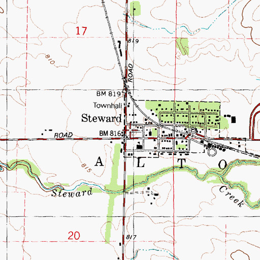 Topographic Map of Steward Cemetery, IL