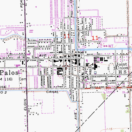 Topographic Map of Dos Palos Post Office, CA