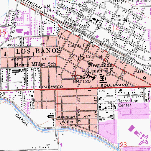 Topographic Map of Los Banos Post Office, CA