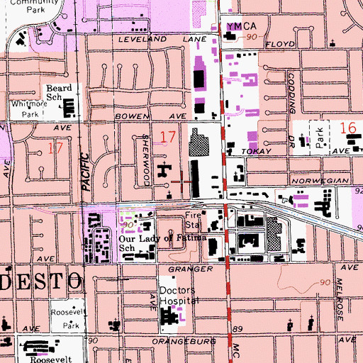 Topographic Map of Briggsmore Square Shopping Center, CA