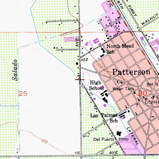 Topographic Map of Patterson Community Stadium, CA