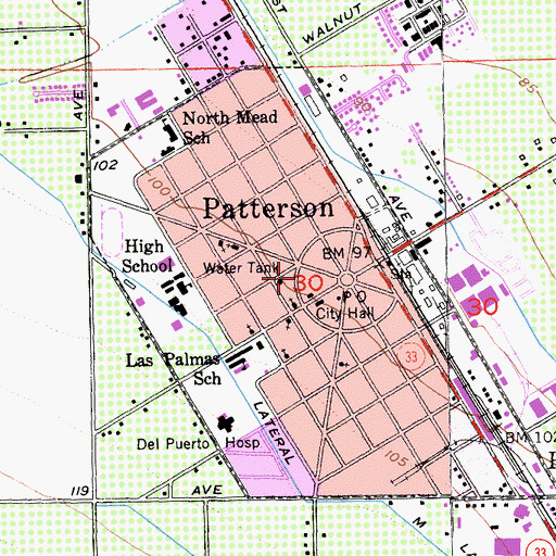 Topographic Map of Patterson Post Office, CA
