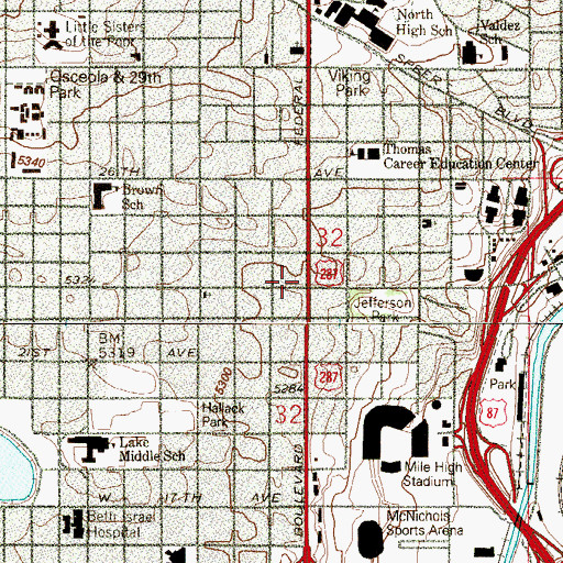 Topographic Map of Boulevard School (historical), CO