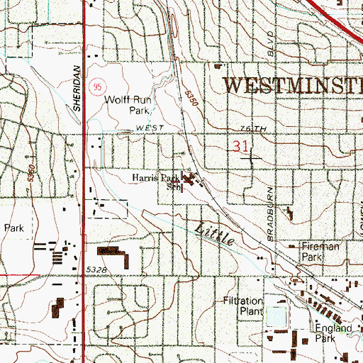 Topographic Map of Harris Park Elementary School, CO