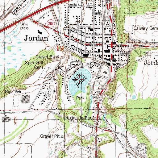Topographic Map of Jordan Mill Pond, MN