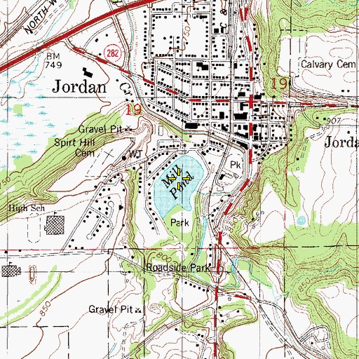 Topographic Map of Jordan Mill Pond, MN