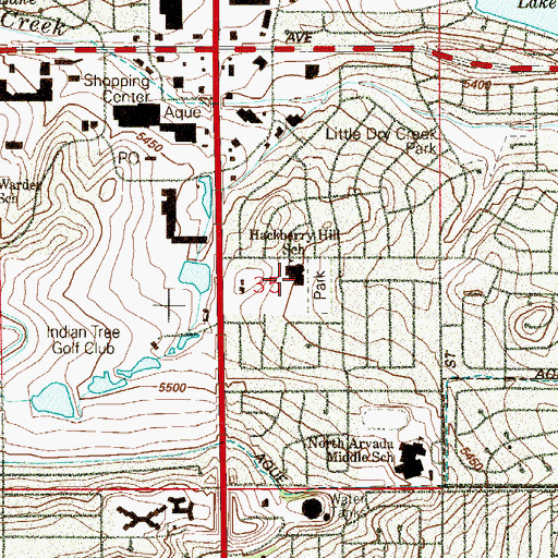 Topographic Map of Hackberry Hill Elementary School, CO