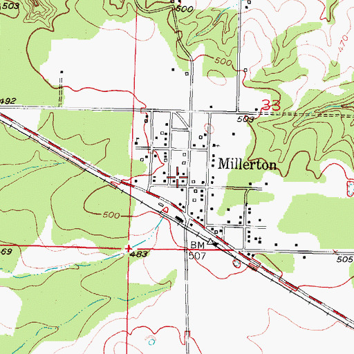 Topographic Map of Millerton Post Office, OK