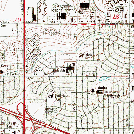 Topographic Map of Iver C Ranum High School (historical), CO