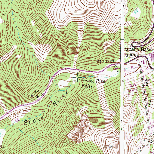 Topographic Map of Snake River Falls, CO