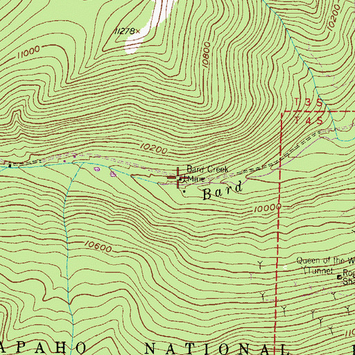 Topographic Map of Bard Creek Mine, CO