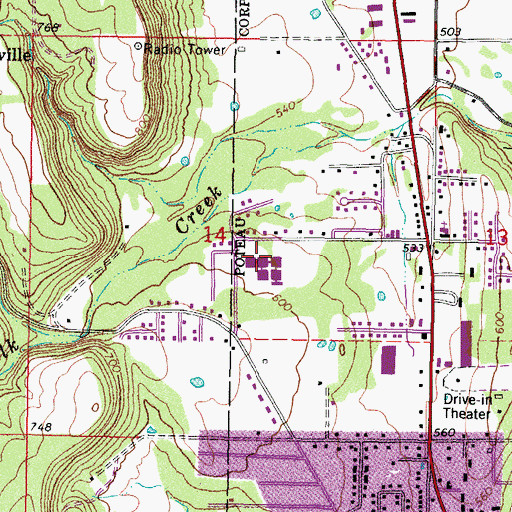 Topographic Map of Poteau Primary School, OK
