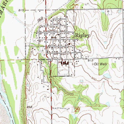Topographic Map of Ripley High School, OK