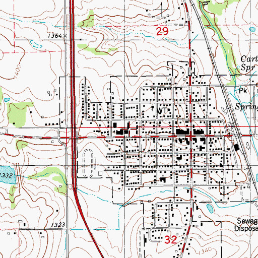 Topographic Map of Rush Springs High School, OK