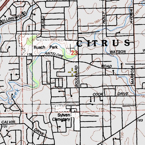 Topographic Map of Farmers Center Shopping Center, CA
