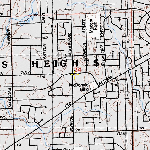 Topographic Map of Ancil Hoffman Shopping Center, CA