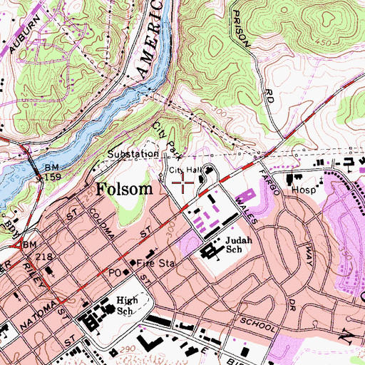 Topographic Map of Folsom Community Center, CA