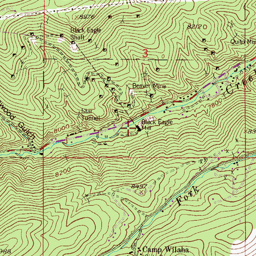 Topographic Map of Black Eagle Mill, CO